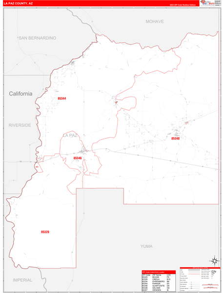 La Paz County Wall Map Red Line Style